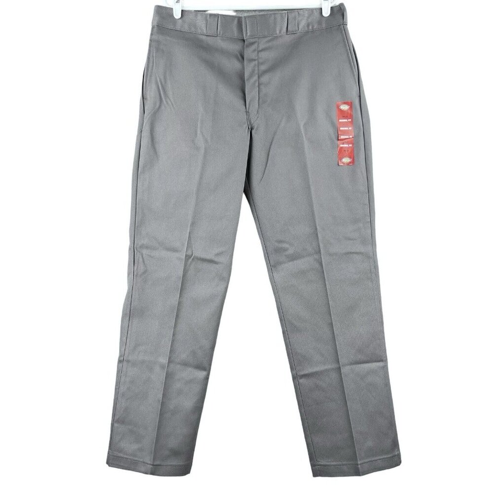 NWT Dickies Men Grey Work Pants 38x32 Original Fit Flex Straight Leg Flat Front